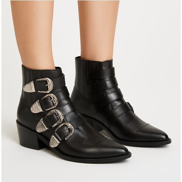 Toga Pulla Black Leather Buckle Ankle Booties – Size 38(8) Western Designer - Picture 1 of 9